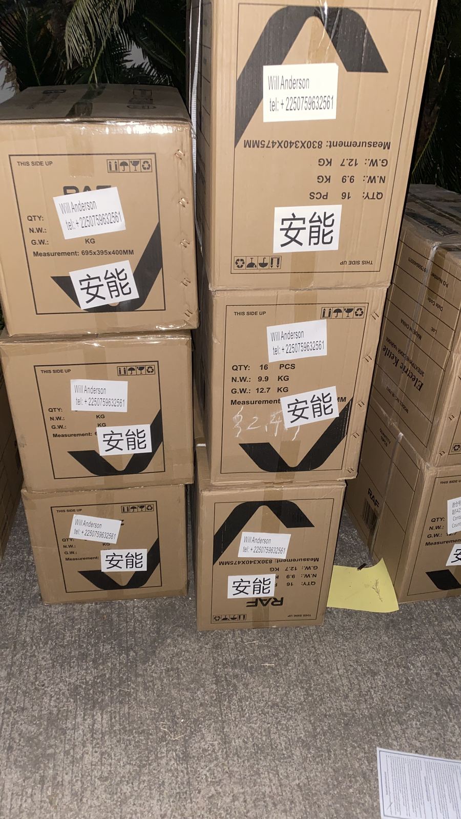 Cartons étiquetés prêts à l'export